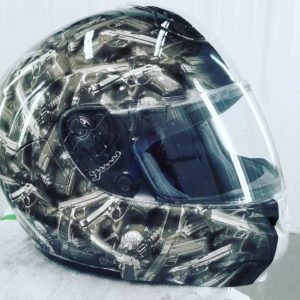 motorcycle helmet with a Colt 911 film
